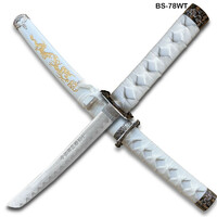 Edge Tanto 21" Sword – High Carbon Steel Blade with Gold Dragon Engraved White Scabbard & Kanji Etching | Samurai Collectible Tanto - Thumbnail 1