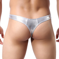 2PK Men's underwear sexy faux leather hot stamping shiny stage performancedysuit t-string thong NK18 - Thumbnail 1