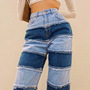 Free Shipping-CONTRAST PANEL FRAYED HEM JEANS-2