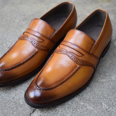 Western style men's hand stitch two tone moccasin formal wear christmas shoes