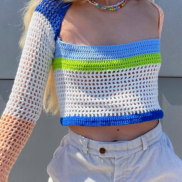 Y2K CROCHET TOP ( NEON GREEN + BLUE ) 