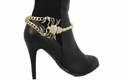 Women Gold Metal Boot Chain Scorpion Shoe Charm Western Fashion Jewelry 