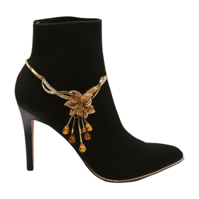 Women gold metal boot chain lily flower shoe charm bling western fashion jewelry 