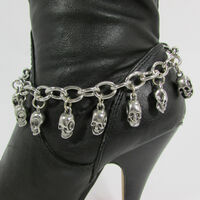 Women Silver Metal Boot Chain Bracelet Mini Skulls Shoe Charm anklet Western Fashion Jewelry  - Thumbnail 3