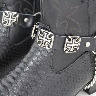 Biker men boot pair faux leather 2 straps motorcycle bracelet band cross charms