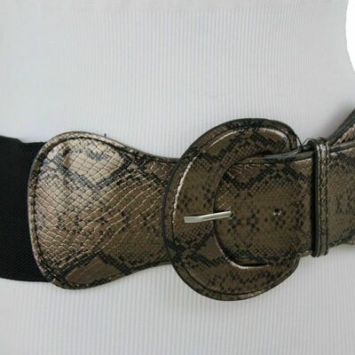 Sexy metallic women stretch black band belt snake print plus size m l xl