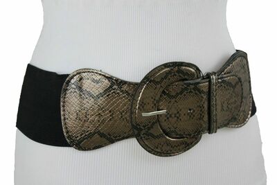 Sexy Metallic Women Stretch Black Band Belt Snake Print Plus Size M L XL