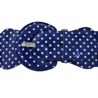 Women blue cinch fabric white polka dot print fashion belt hip waist m l xl