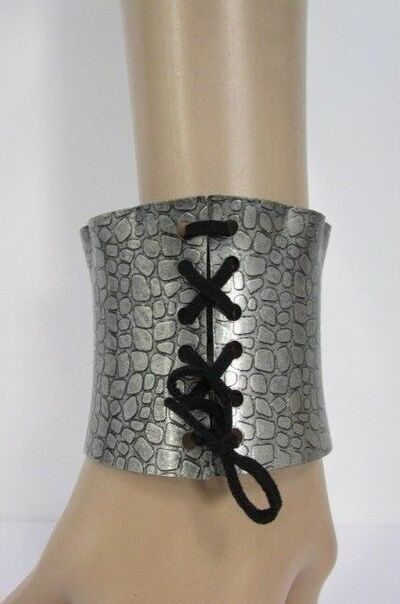 Women Bracelet Fashion Silver Snake Stamp Metal Corset Jewelry Black Tie