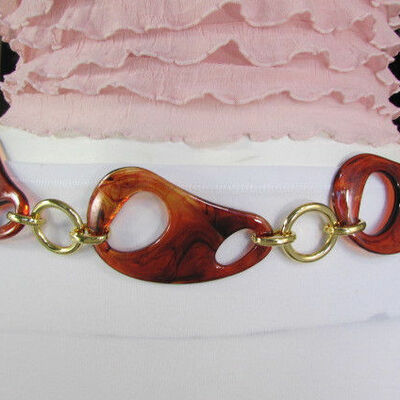 Classy women brown gold silver chains ring fashion belt hip high waist s m l