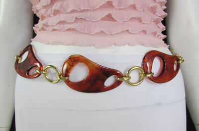 Classy Women Brown Gold Silver Chains Ring Fashion Belt Hip High Waist S M L