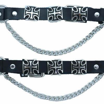Cool biker men boot black 2 straps band big cross charm religious church weekend