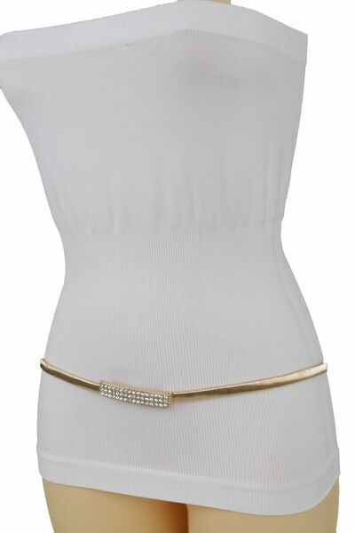 Women Fashion Dressy Belt Hip Waist Narrow Metal Bling Buckle Size M L