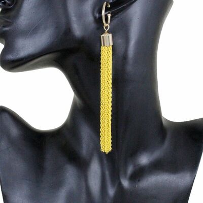 Women fashion jewelry bling earrings yellow metal chain long fringes tassel