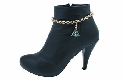 Women Gold Metal Boot Chain Bracelet Shoe Anklet Christmas Green Tree Charm