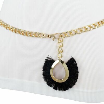 Women gold metal chain fashion belt hip waist bling black charm size xs s m