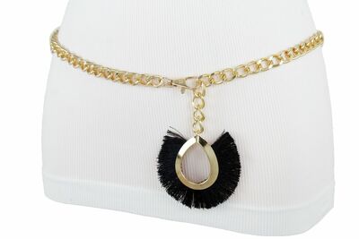 Women Gold Metal Chain Fashion Belt Hip Waist Bling Black Charm Size XS S M