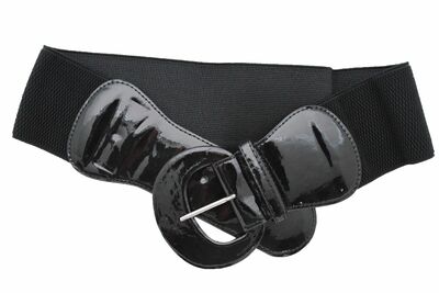Women Waist Hip Elastic Faux Patent Leather Fashion Belt Shiny Black XS S M