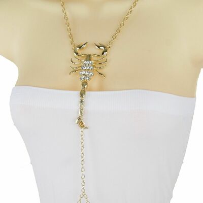 Women necklace gold metal body scorpion charm chain harness jewelry fancy