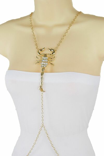 Women Necklace Gold Metal Body Scorpion Charm Chain Harness Jewelry Fancy