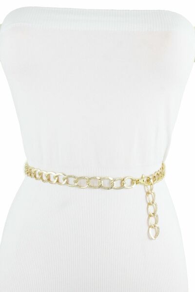 Elegant Look Women Gold Metal Chain Links Narrow Waisted Fun Fashion Belt XS S M