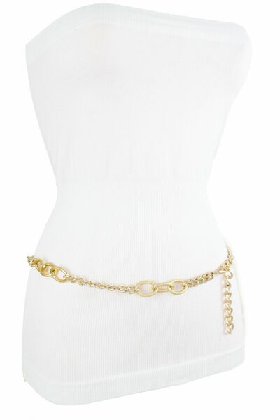 Women Skinny Waistband Belt Gold Metal Chain Link Chic Fashion Style M L XL