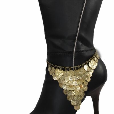 Women boot bracelet vintage gold metal chain anklet fashion shoe coins charm