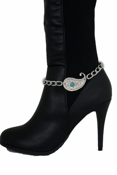 Women Boot Chain Bracelet Shoe Silver Metal Paisley Charm Water Drop Jewelry