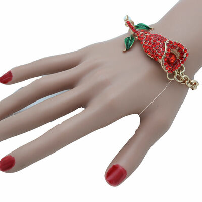 Women bracelet fashion gold metal chain red bling flower charm western night