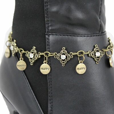 Women fashion boot bracelet antique gold metal chain anklet shoe happy charm