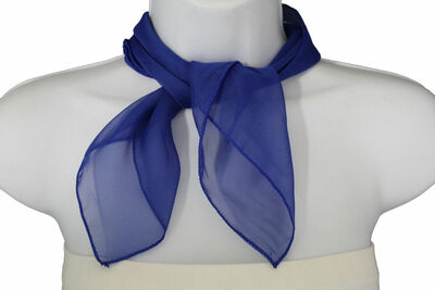 Women Fashion Neck Scarf Blue Royal Fabric Square Pocket Sheer Spring Summer