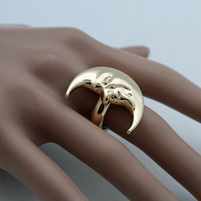 Women gold metal ring fashion flashy jewelry crescent half moon face smiling