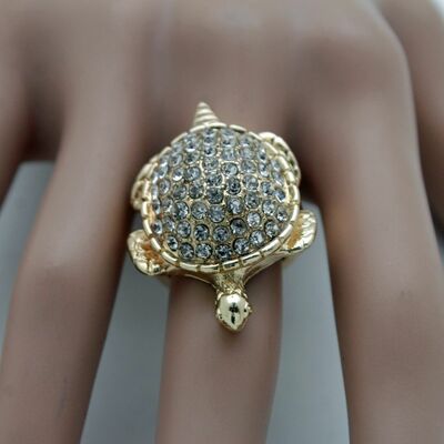 Women gold metal water turtle ring fashion jewelry elastic band silver bling