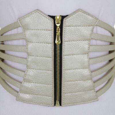 Women hip waist wide metallic gold faux leather elastic corset belt l xl xxl
