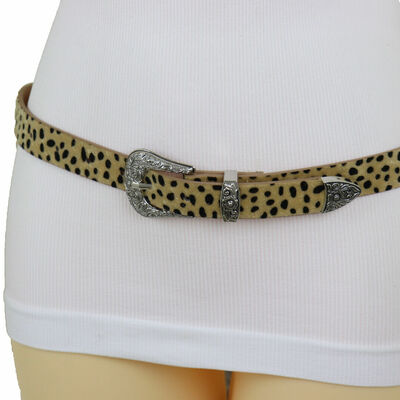 Women animal print leopard cheetah pant jeans loop belt western buckle size m l