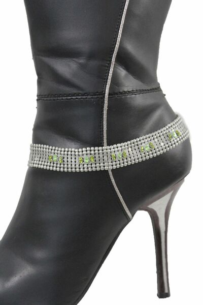 Women Silver Boot Mesh Metal Anklet Bracelet Shoe Bling Green Butterfly Long