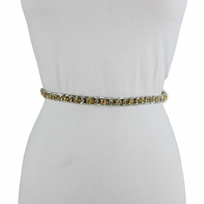 Women silver metal chain links hip high waist fashion belt gold mesh xs s m