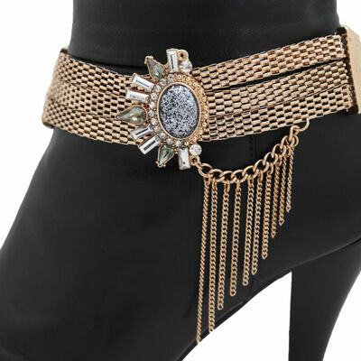 Women antique gold mesh metal chain boot bracelet shoe ethnic sun flower charm