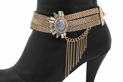 Women Antique Gold Mesh Metal Chain Boot Bracelet Shoe Ethnic Sun Flower Charm