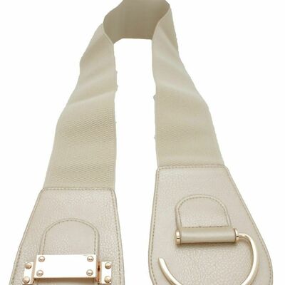 Gorgeous women prom belt metallic beige elastic hip waist gold hook buckle l xl