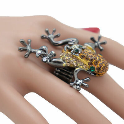 Women black metal fashion ring frog animal stretch band sexy jewelry travel