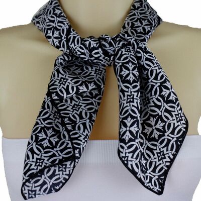Women black white fancy fashion scarf soft silk fabric elegant neck tie wrap
