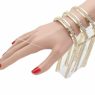 Women bridal fashion gold metal cuff bracelet tassel fringes wedding jewelry