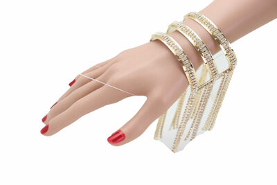 Women Bridal Fashion Gold Metal Cuff Bracelet Tassel Fringes Wedding Jewelry