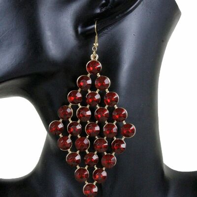 Women dressy fashion jewelry earrings gold metal red bling bead bridal style