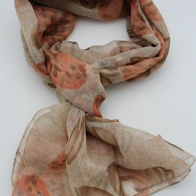 Women beige fashion scarf fabric long orange floral neck tie wrap spring fall