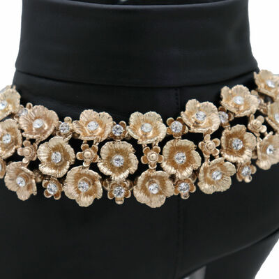 Women gold metal chain boot bracelet bling flower anklet charm elegant fancy