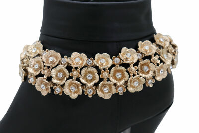 Women Gold Metal Chain Boot Bracelet Bling Flower Anklet Charm Elegant Fancy