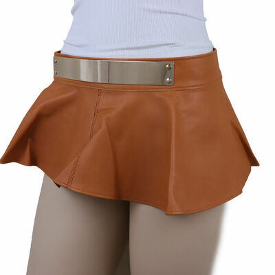 Women beige waistband wrap around skirt tie steampunk rocker belt gold metal s m