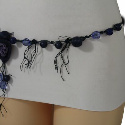 Women belt fashion narrow blue strings flower fabric charm hip waist skinny m l
